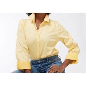 Chicos Shirt Women's 1 (8-10) Yellow Stretch Jacquard Polka Dot 3/4 Sleeve Boho
